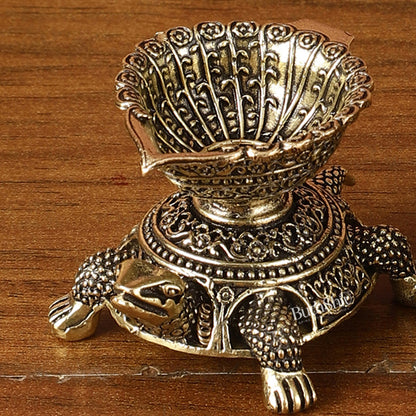 Brass Miniature Tortoise Oil Lamp Diya Pair | 1.5 Inch Height