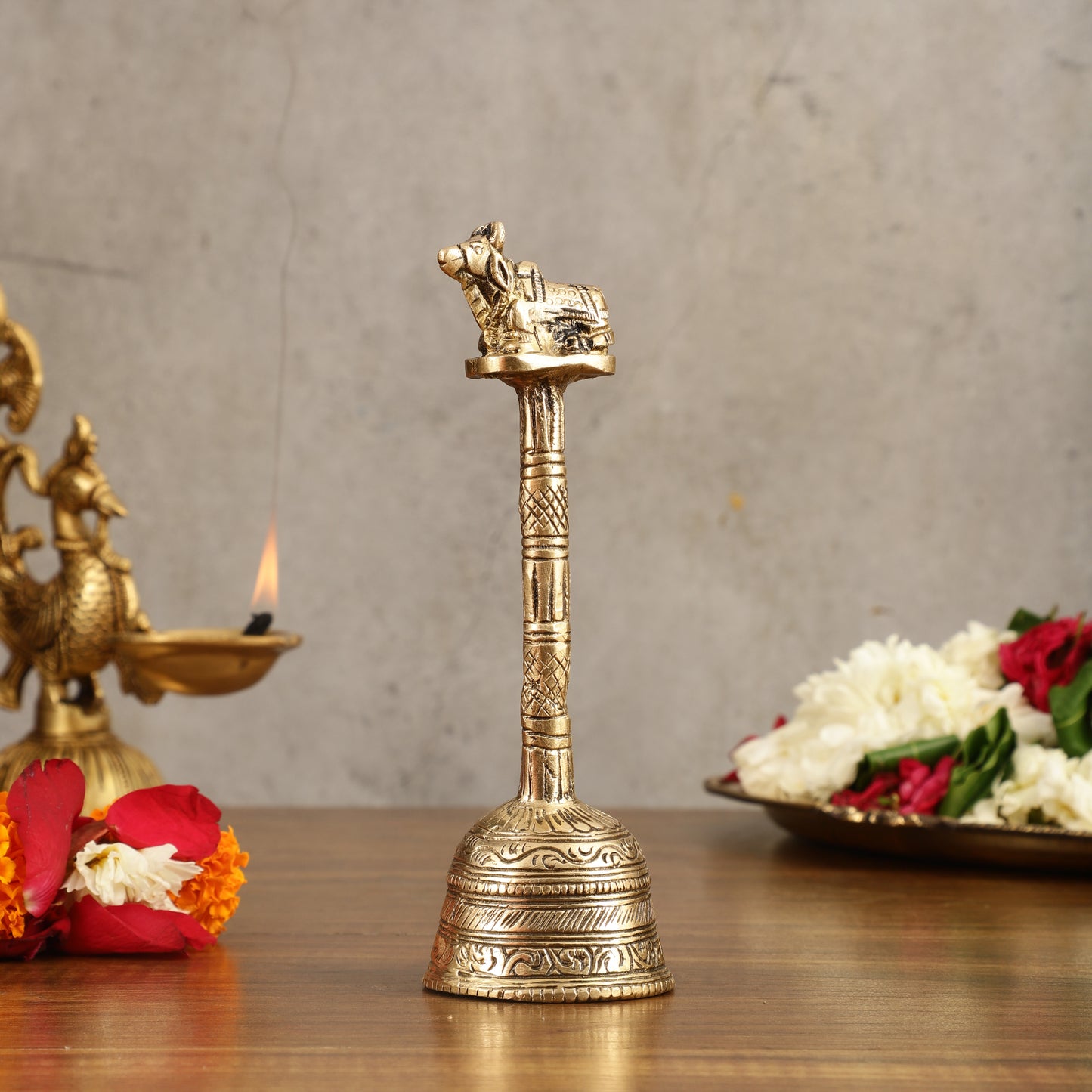 Pure Brass Hand Bell with Nandi - 7 in Height