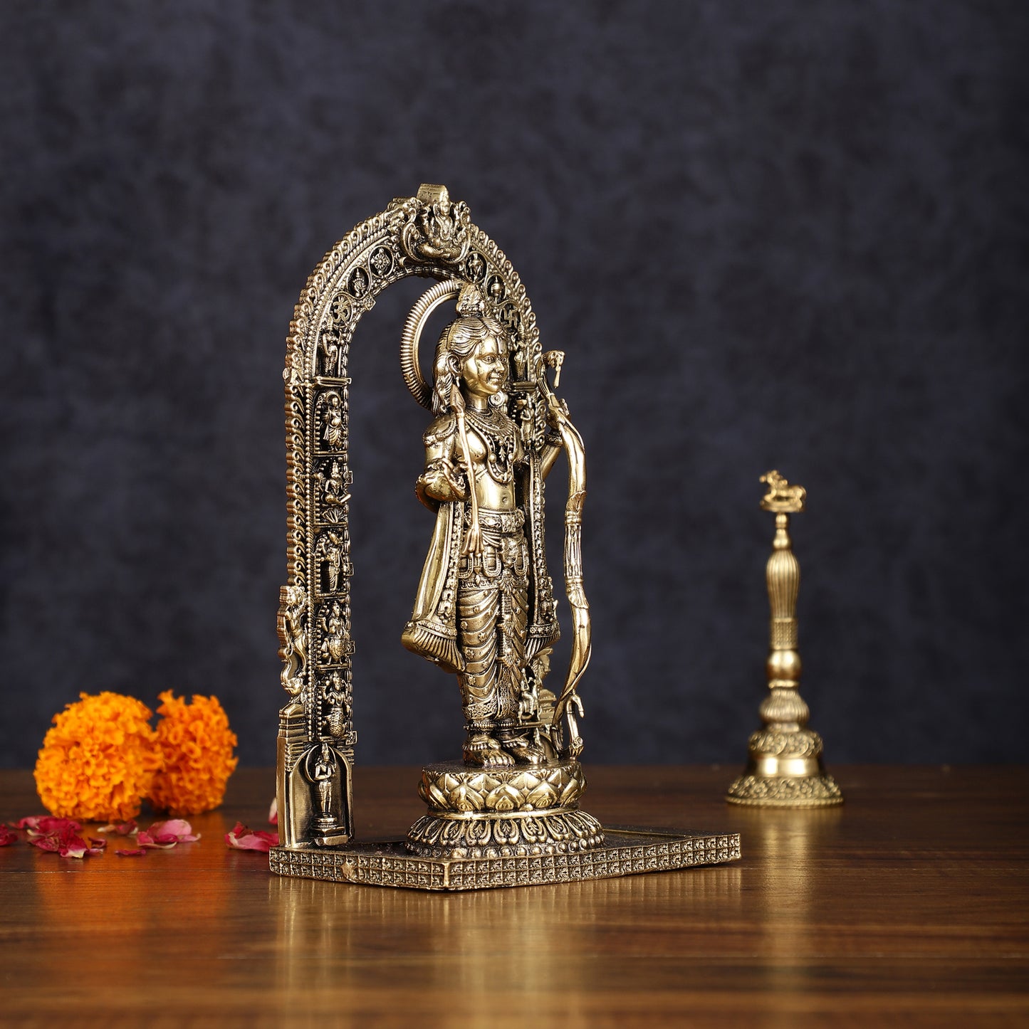 Brass Intricately Carved Ram Lalla Idol - Inspired by Ayodhya Temple, 8" Tall