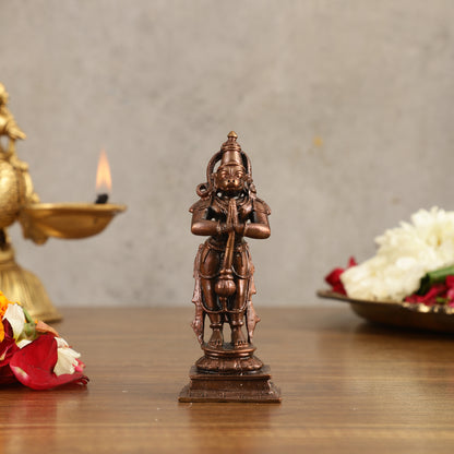 Pure Copper Anjaneya Hanuman Standing Namaskar Idol - 4 in Height