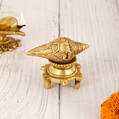 Brass small ganesha shankh on tortoise stand