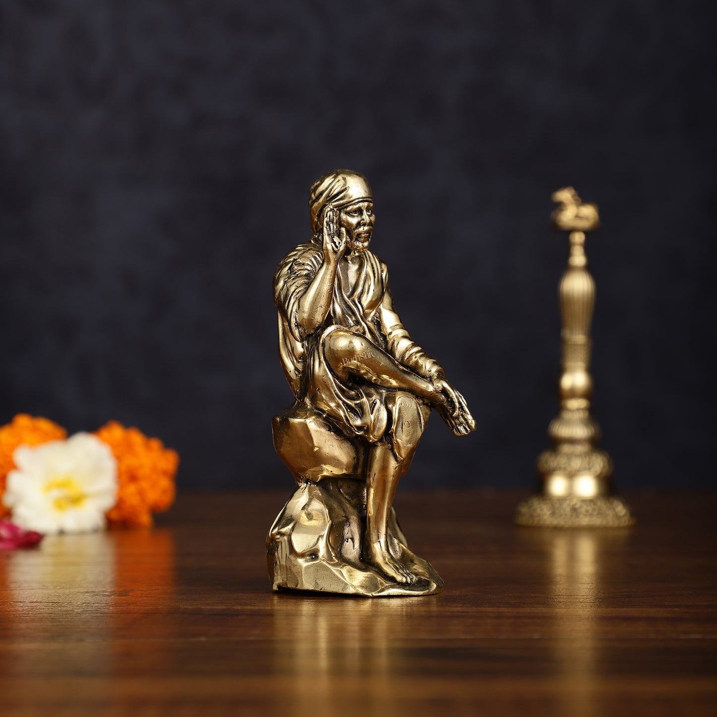 Brass Superfine Sai Baba Idol - Intricately Carved Statue 4 inch