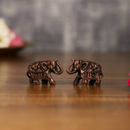 Pure Copper miniature Elephant Idol Pair | 1 Inch Height |