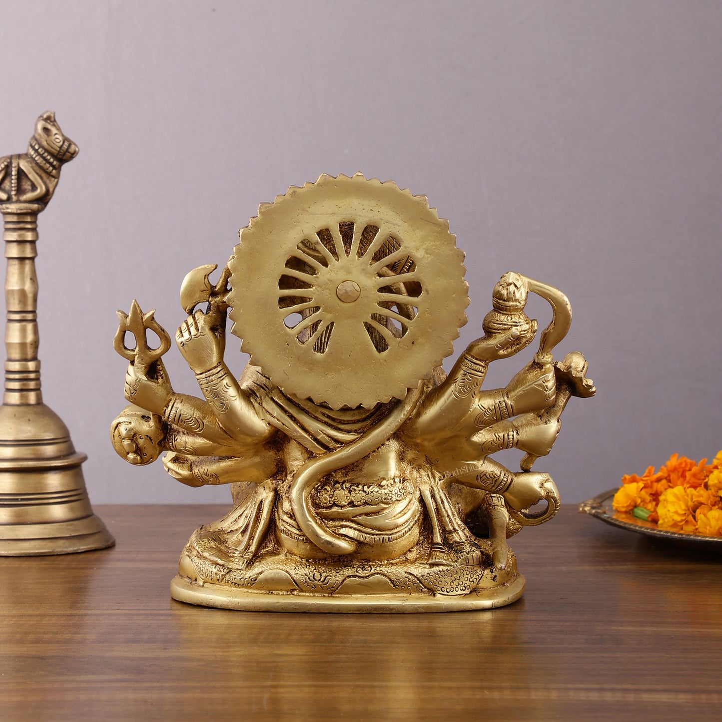 Pure Brass Superfine Panchmukhi Hanuman Statue - 8" Divine Protection and Strength