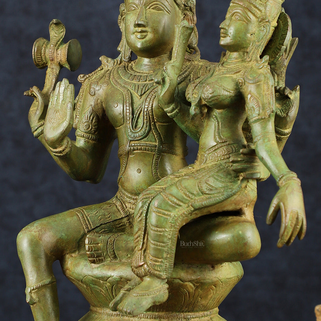 Vintage Brass Lord Shiva and Goddess Parvati Idol - 15" Height