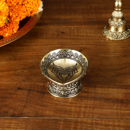 Intricate Small Brass Diya Oil Lamp - 2.5 Inch