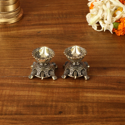 Brass Miniature Tortoise Oil Lamp Diya Pair | 1.5 Inch Height