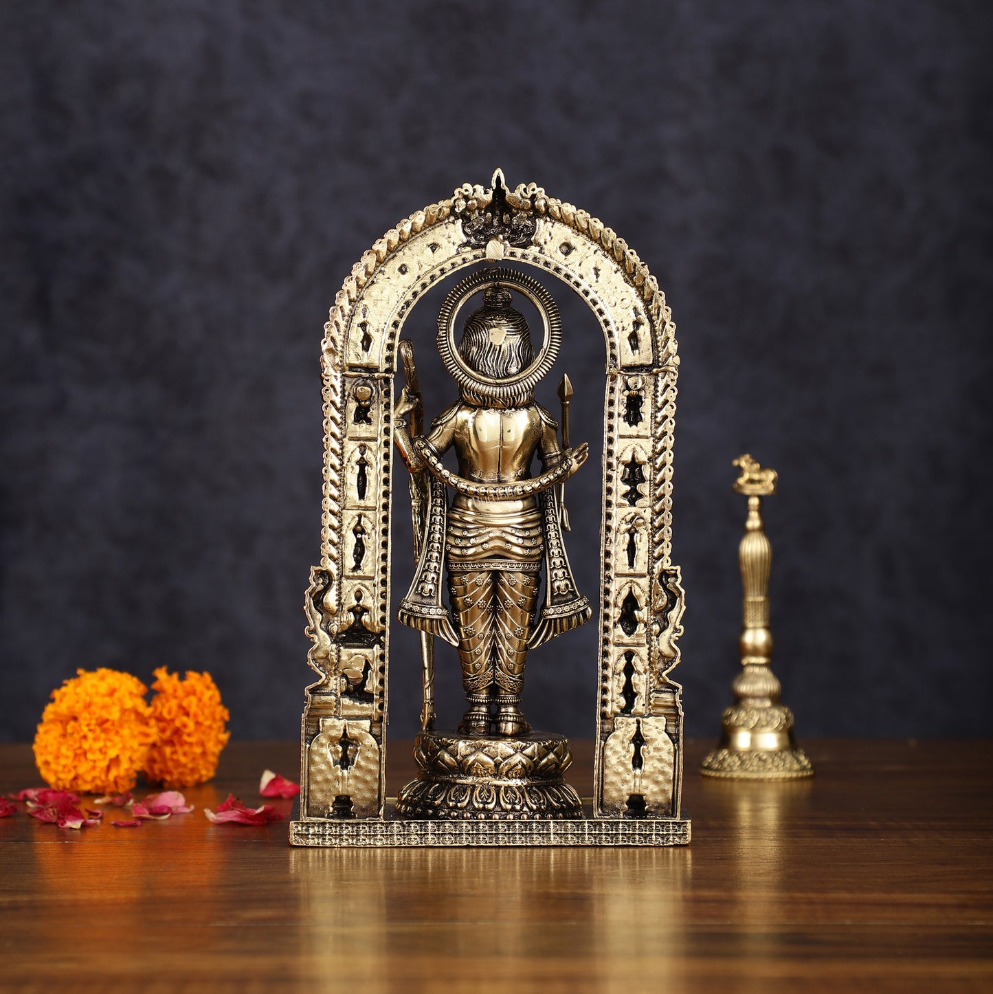 Brass Intricately Carved Ram Lalla Idol - Inspired by Ayodhya Temple, 8" Tall