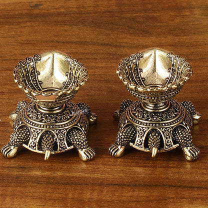 Brass Miniature Tortoise Oil Lamp Diya Pair | 1.5 Inch Height