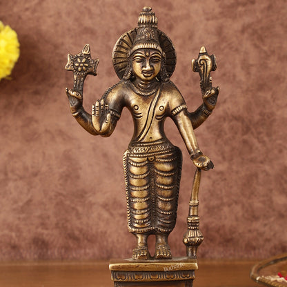 Antique Brass Standing Vishnu Idol - 7" Tall