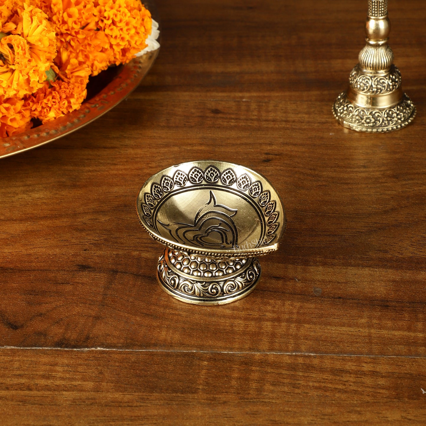 Intricate Small Brass Diya Oil Lamp - 2.5 Inch