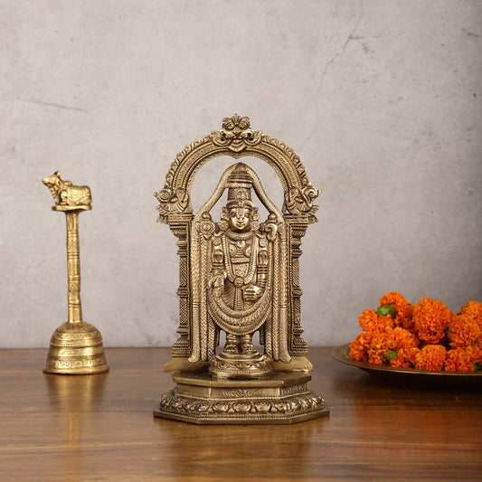 Bronze Tirupati Balaji Statue with Prabhavali - 9 Inch | Authentic