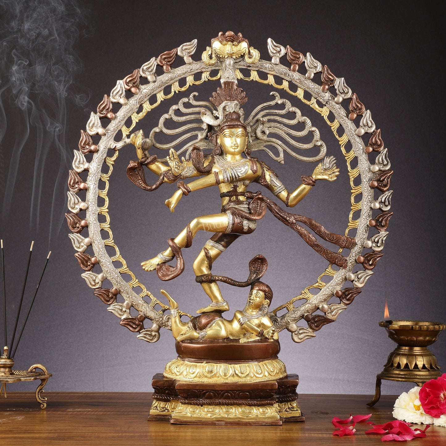 Brass Nataraja Statue with Om Three-Tone Finish - 20 Inch Sculpture