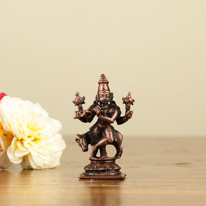 Pure Copper Miniature Lord Krishna with Cow Idol 2"