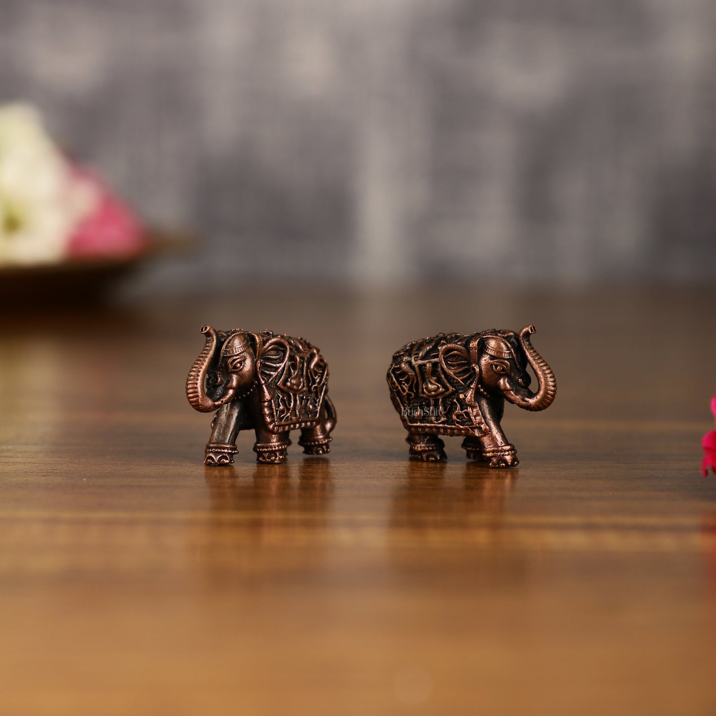 Pure Copper miniature Elephant Idol Pair | 1 Inch Height |