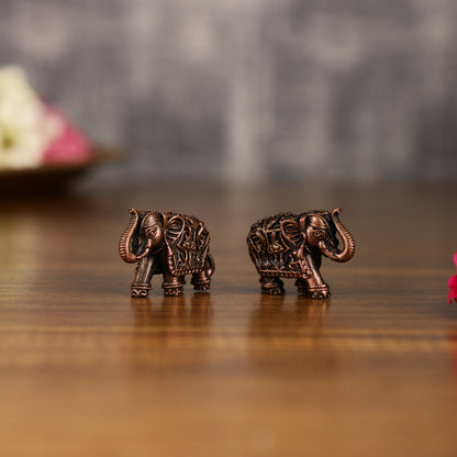 Pure Copper miniature Elephant Idol Pair | 1 Inch Height |