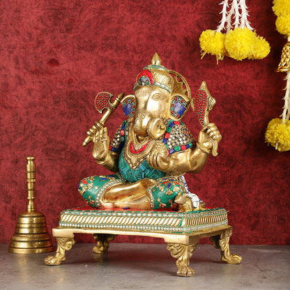 Brass Dagduseth Ganapati Statue 14"