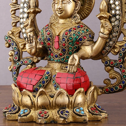 Pure Brass Lakshmi Idol with Meenakari Stonework 9.5"