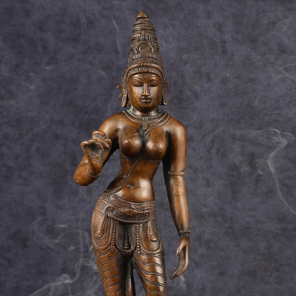 Pure Brass Standing Uma Parvati Idol with Chola Finish 18 inch