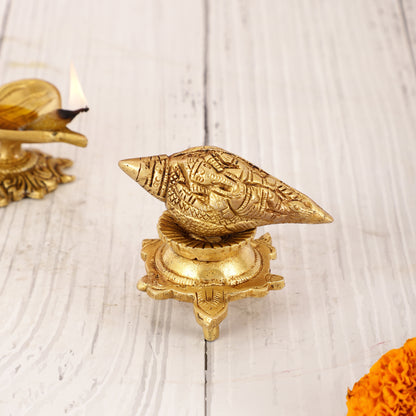 Brass small ganesha shankh on tortoise stand