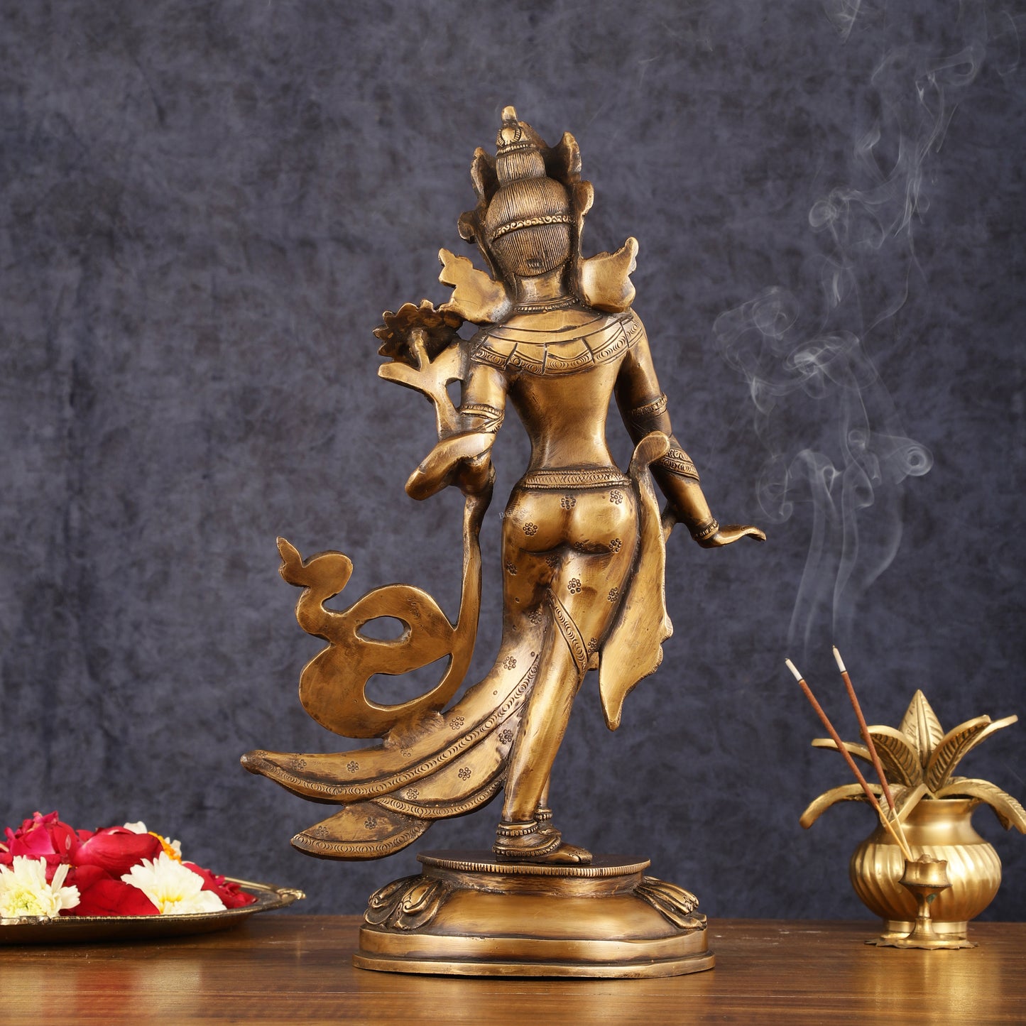 Pure Brass Tibetan Tara Devi Buddhist Goddess Idol - 15" Standing Statue