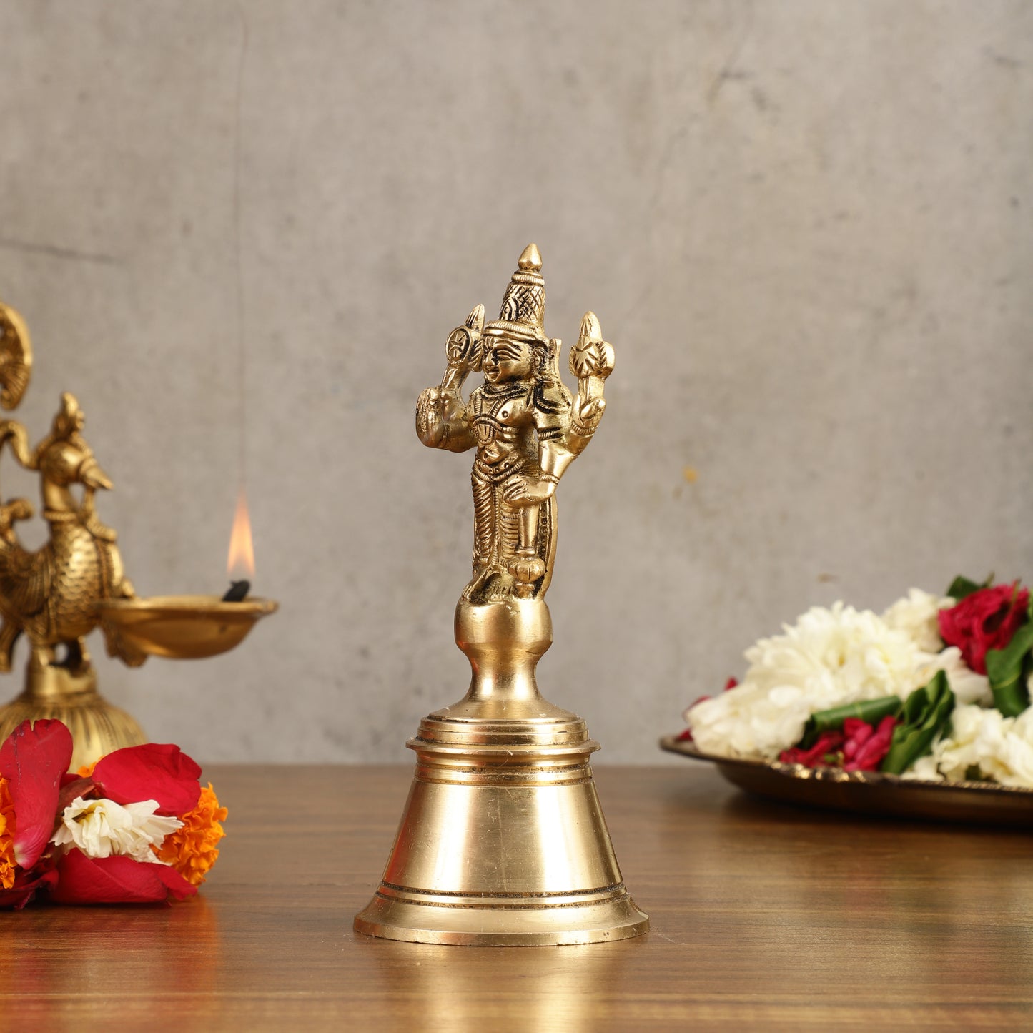 Pure Brass Lord Vishnu Hand Bell - 6.5 in Height