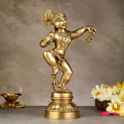 Charming 12-Inch Brass Dancing Baby Krishna Idol