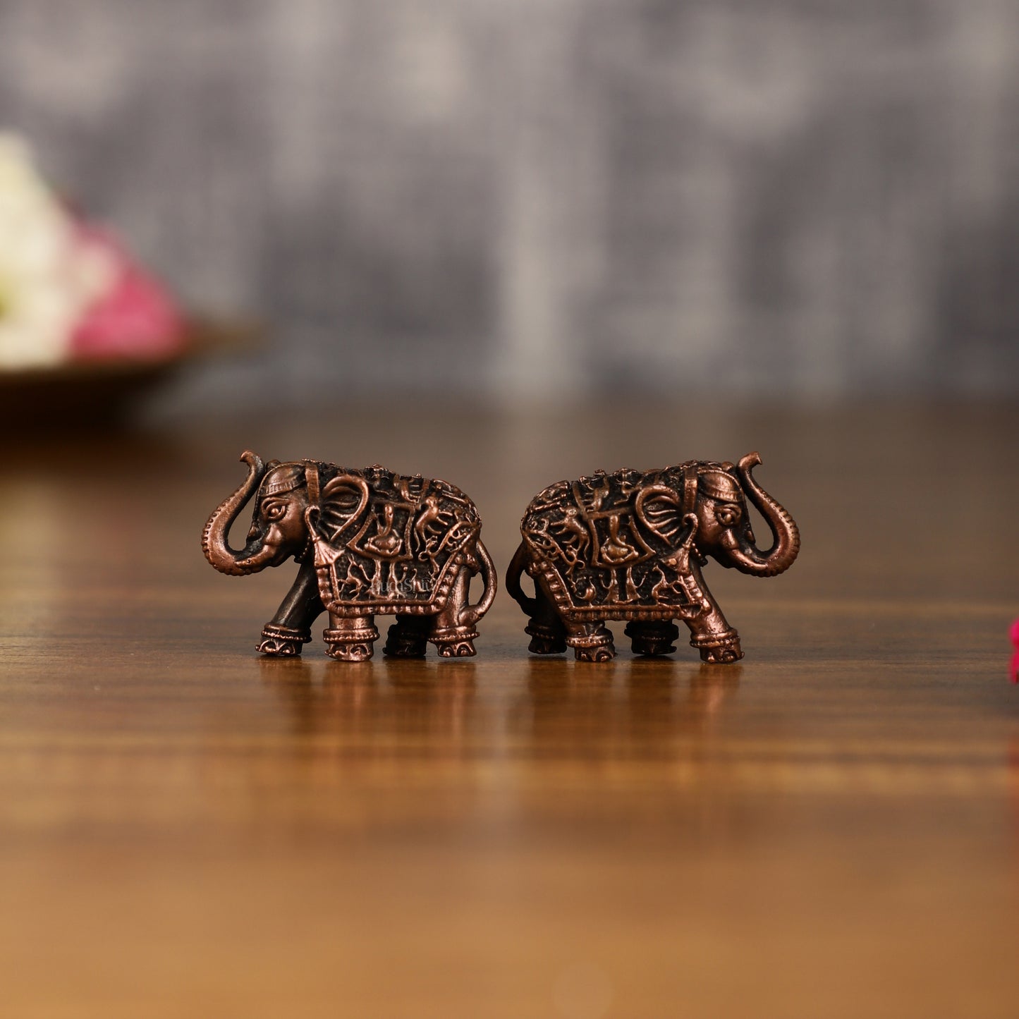 Pure Copper miniature Elephant Idol Pair | 1 Inch Height |