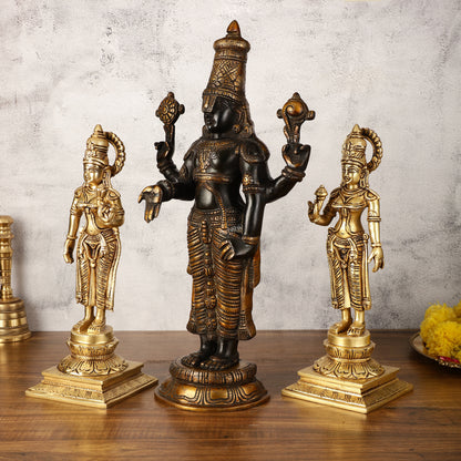 Brass Superfine Handcrafted Idols of Tirupati Balaji , Bhudevi, and Sridevi 18"