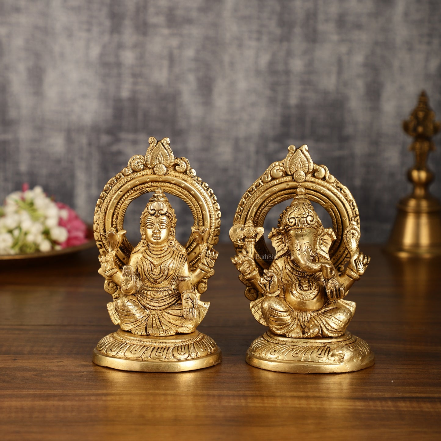 Superfine Brass Ganesh Lakshmi Idol Pair | 5.5 Inch Height