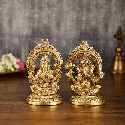 Superfine Brass Ganesh Lakshmi Idol Pair | 5.5 Inch Height