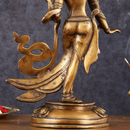 Pure Brass Tibetan Tara Devi Buddhist Goddess Idol - 15" Standing Statue