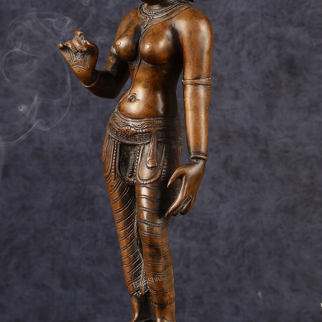 Pure Brass Standing Uma Parvati Idol with Chola Finish 18 inch