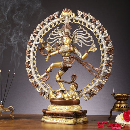 Brass Nataraja Statue with Om Three-Tone Finish - 20 Inch Sculpture