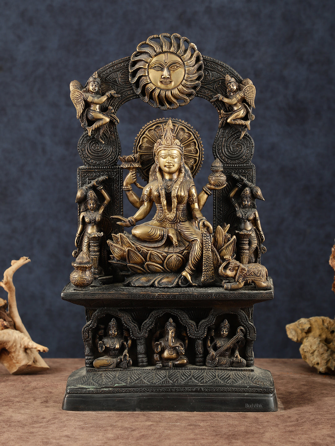 Brass Goddess Lakshmi Mata Statue – 20" Height, Antique Chola Style, Dual-Tone Finish