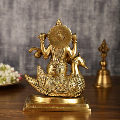 Pure Brass Goddess Saraswati Sitting on Swan Idol | 9 Inch Height | 4 KG