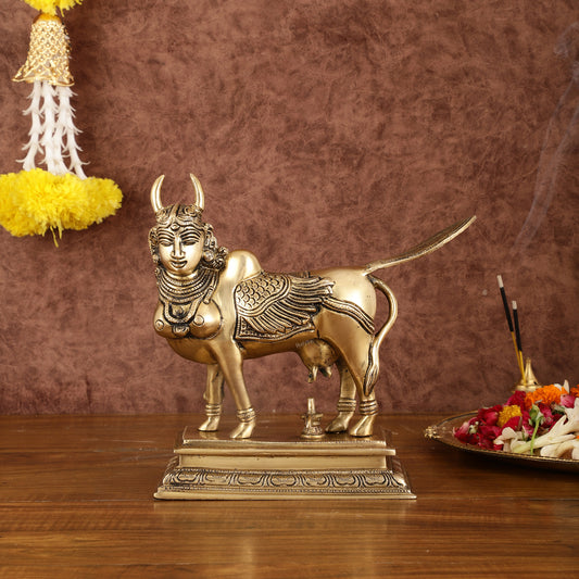 Holy Brass Superfine Kamdhenu Cow with Milk Abhishek on Shiv Ling - 8.5"