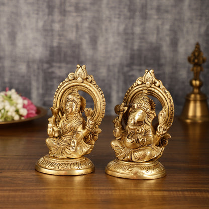 Superfine Brass Ganesh Lakshmi Idol Pair | 5.5 Inch Height