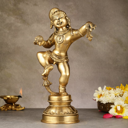 Charming 12-Inch Brass Dancing Baby Krishna Idol