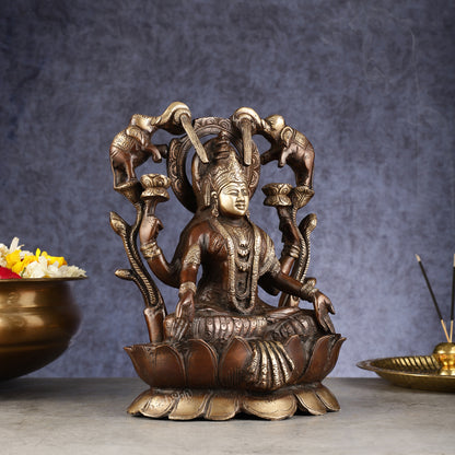 Pure Brass Goddess Gajalakshmi Idol - Double Chola Finish | 12"