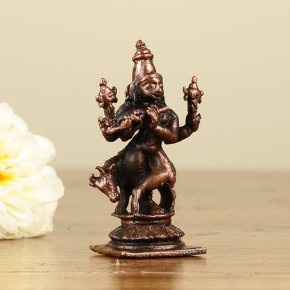 Pure Copper Miniature Lord Krishna with Cow Idol 2"