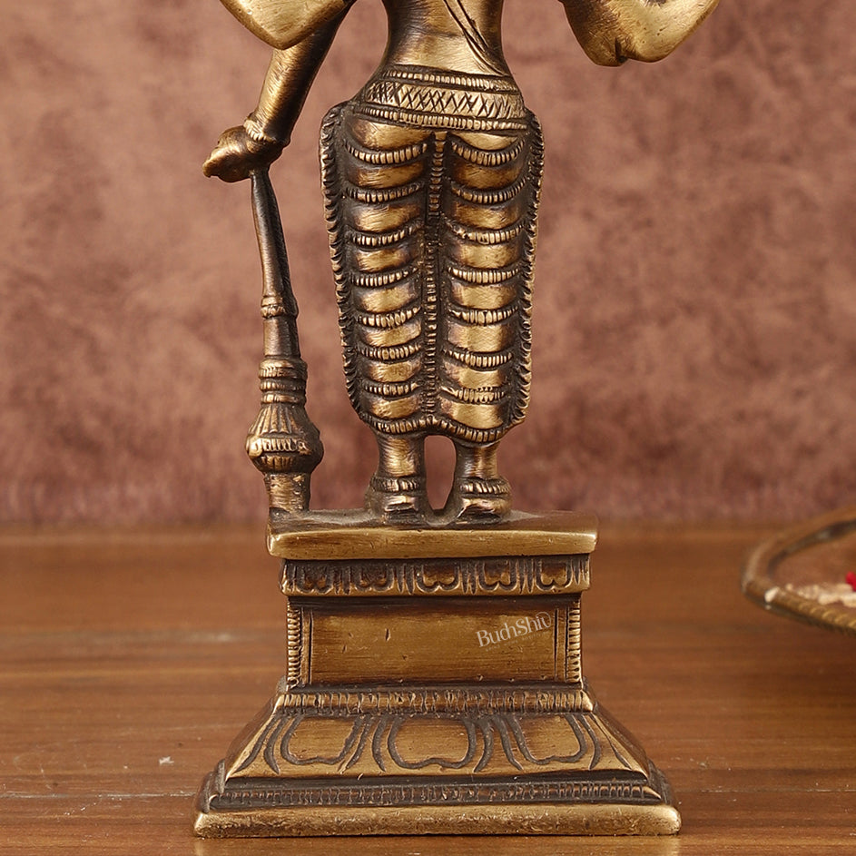 Antique Brass Standing Vishnu Idol - 7" Tall