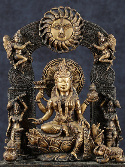 Brass Goddess Lakshmi Mata Statue – 20" Height, Antique Chola Style, Dual-Tone Finish