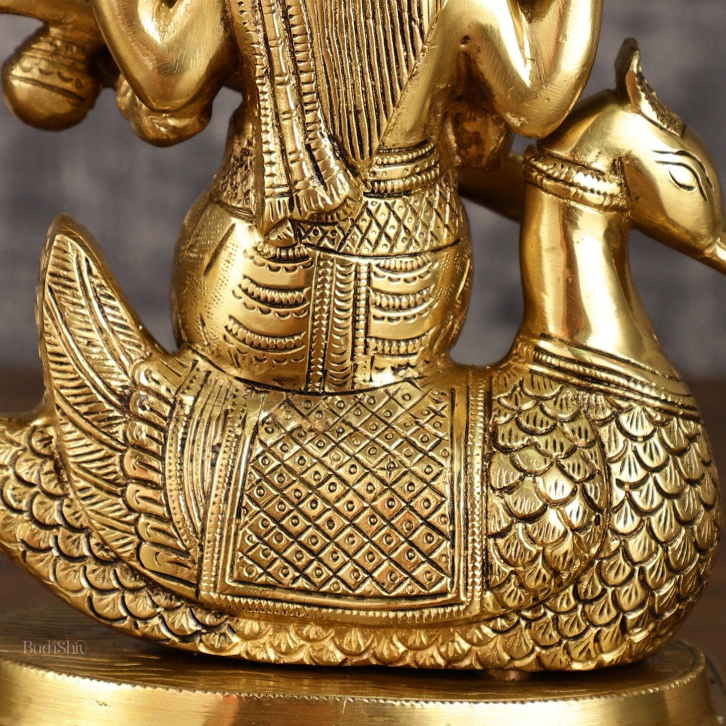 Pure Brass Goddess Saraswati Sitting on Swan Idol | 9 Inch Height | 4 KG