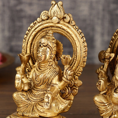 Superfine Brass Ganesh Lakshmi Idol Pair | 5.5 Inch Height