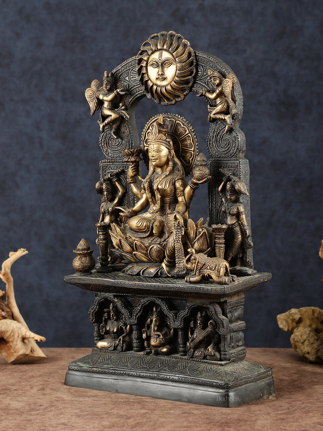 Brass Goddess Lakshmi Mata Statue – 20" Height, Antique Chola Style, Dual-Tone Finish