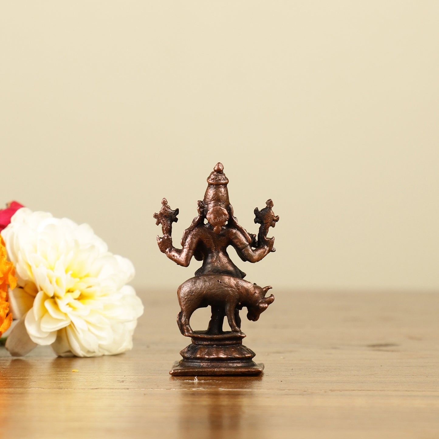 Pure Copper Miniature Lord Krishna with Cow Idol 2"