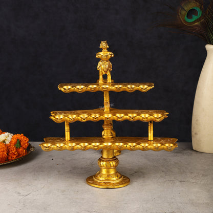 Pure Brass Aarti Diya with Multiple Wicks - Divine Illumination