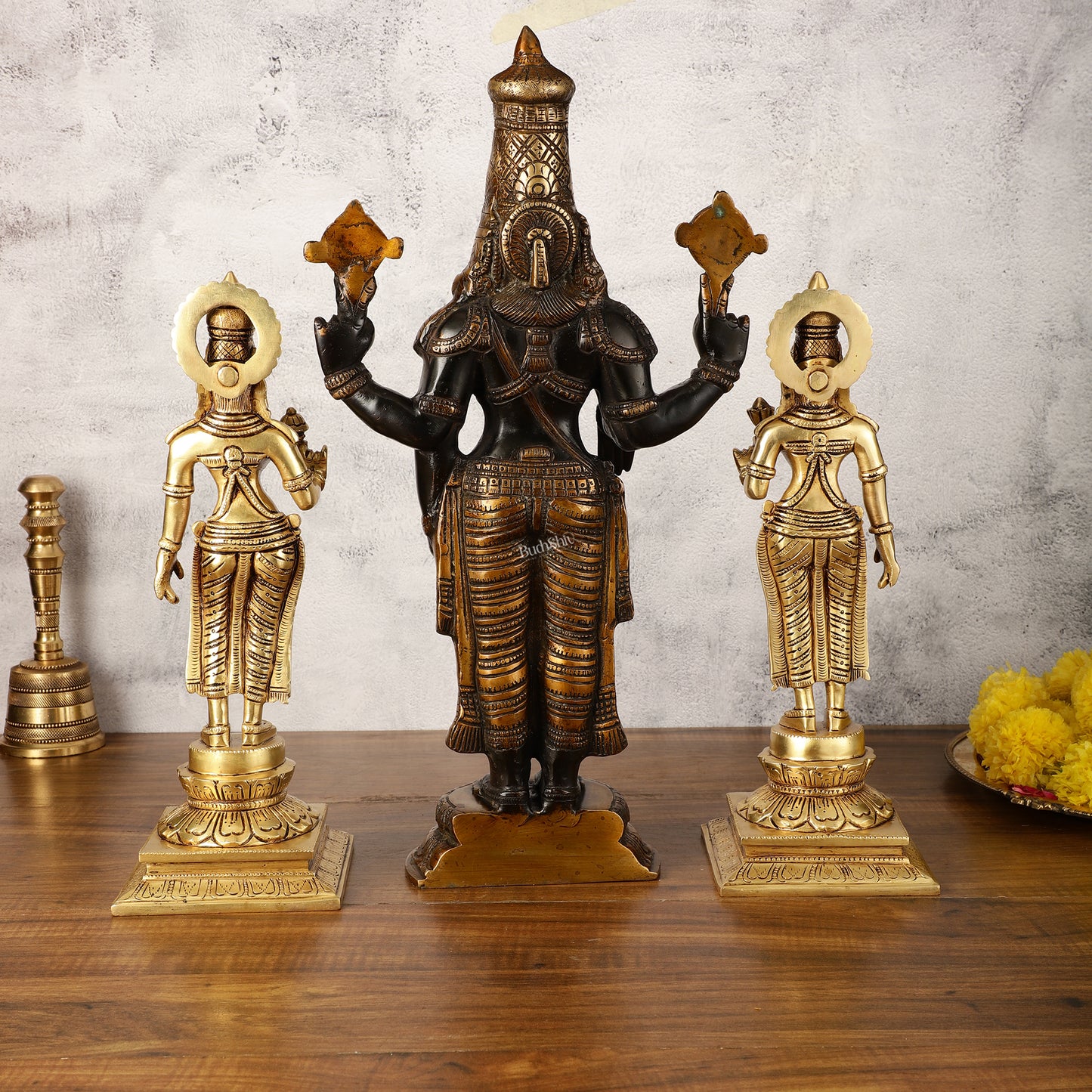 Brass Superfine Handcrafted Idols of Tirupati Balaji , Bhudevi, and Sridevi 18"