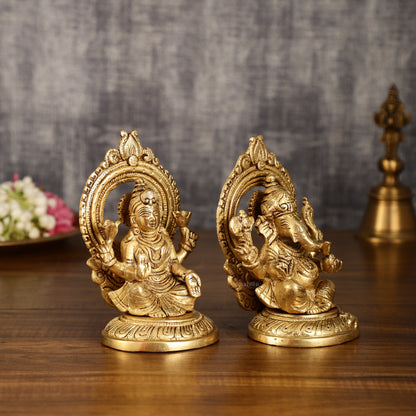 Superfine Brass Ganesh Lakshmi Idol Pair | 5.5 Inch Height